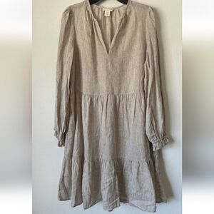 Cynthia Rowley Beige Linen Long Sleeve Tiered Dress
